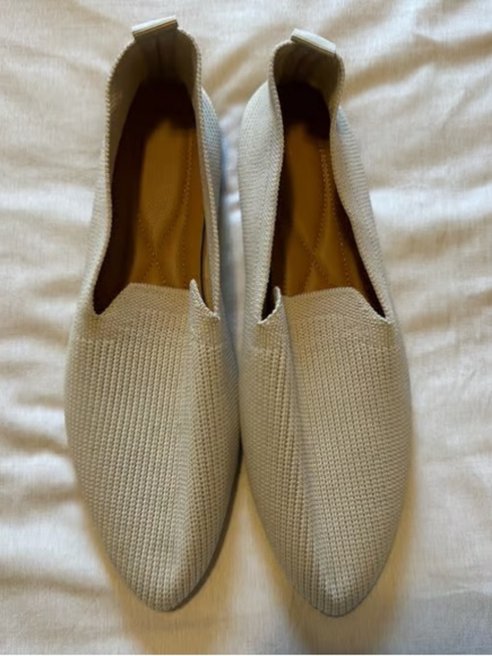 Knit Slip-On Flats in Light Beige
